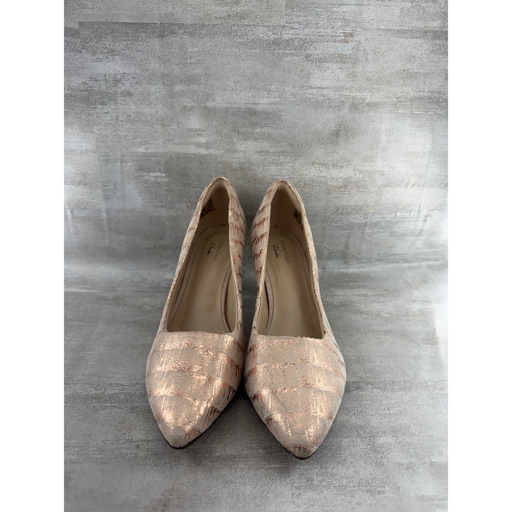 Clarks Illeana Tulip Dusty Rose Metallic Textured Pointed Toe Pumps Women 7.5M